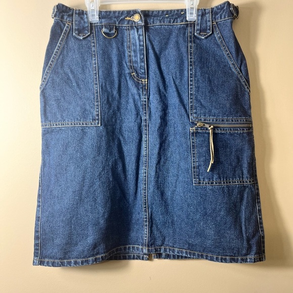 Y2K Utility Denim Skirt 10 V Cargo Pockets Zip Detail Vintage Streetwear Retro - Picture 10 of 10